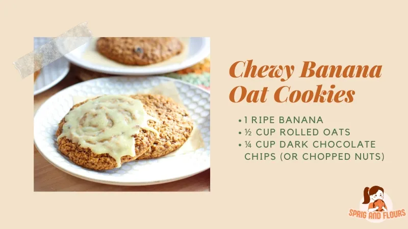 Chewy Banana Oat Cookies Made with Ripe Banana, Rolled Oats, and Dark Chocolate Chips or Chopped Nuts