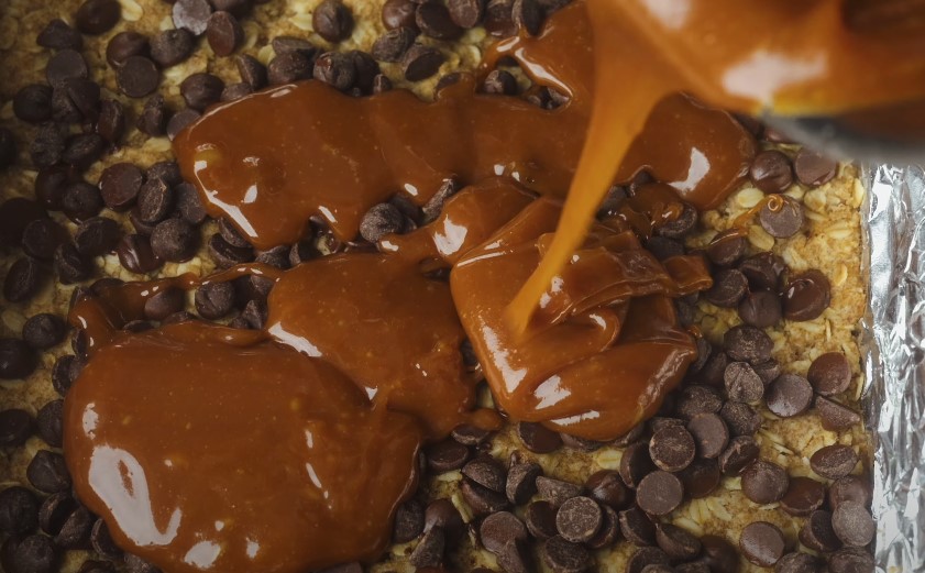 Close up view of miso caramel bars