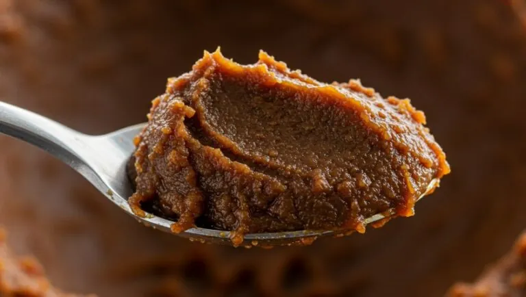 A spoonful of rich, dark brown miso paste
