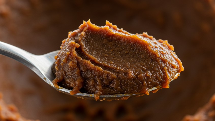 A spoonful of rich, dark brown miso paste