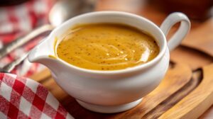 Close-up of Popeyes Cajun Gravy in a white serving dish